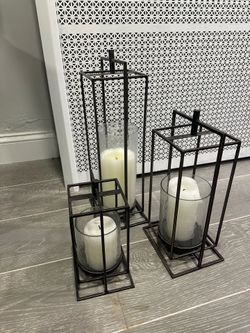 Set of Three Hurricane Candles and Holders