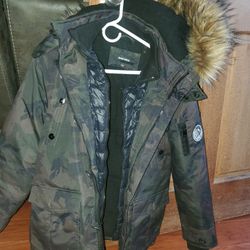 Coat- Diesel Big Boys Hooded Parka with Faux-Fur Trim