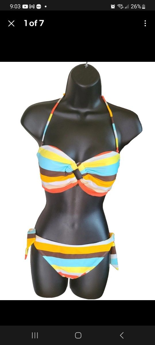 Sun And Sand nylon spandex 2-Piece swimsuit women's striped XL