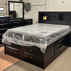 Emily Dark Cherry Storage Bedroom Set,bed,dresser,mirror,nightstand,chest/ Mattress Sold Separately 