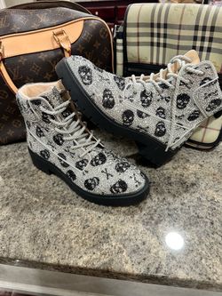 Betsey Johnson crystal skull rhinestone combat boots
