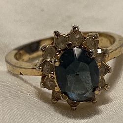 Size 6 Costume Gold Sapphire And Diamond Ring