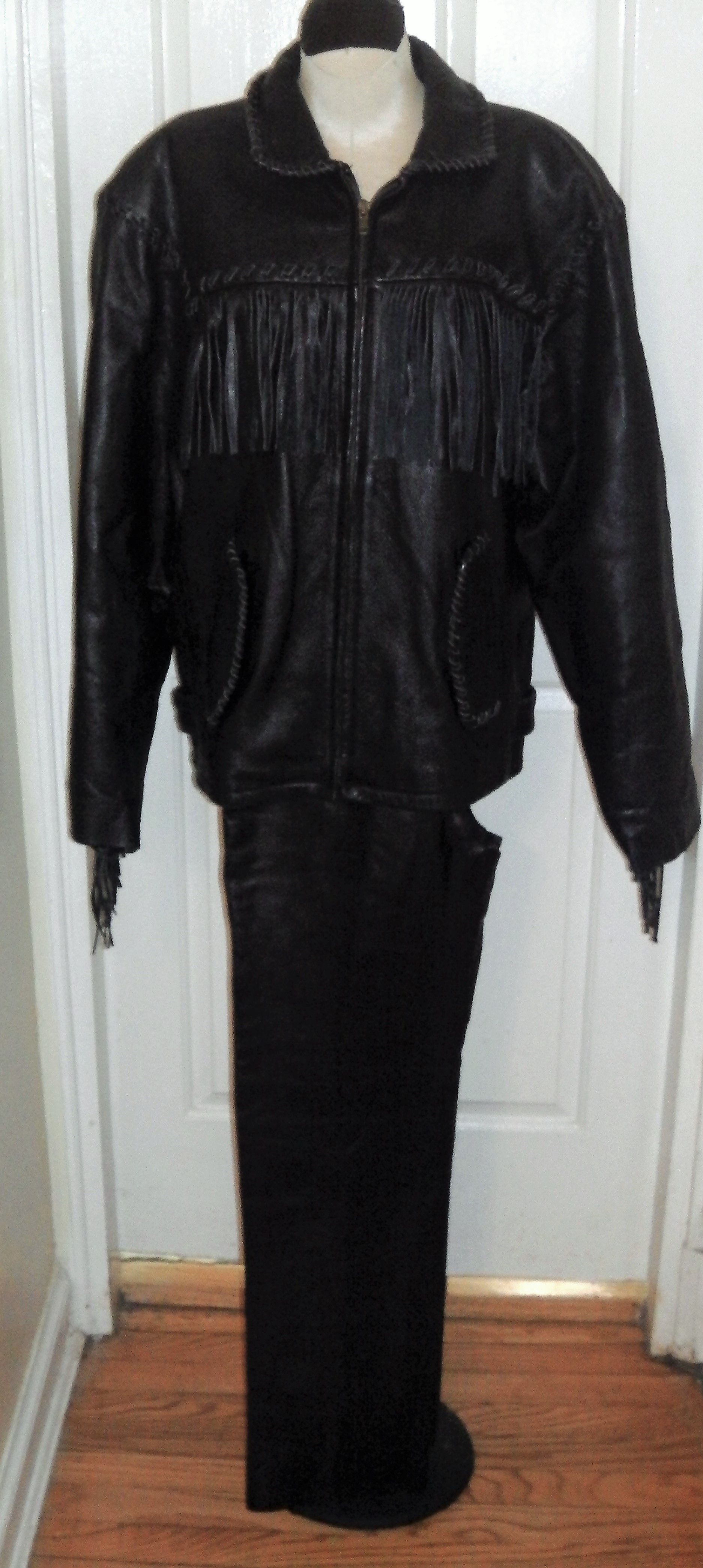 Black Leather Women's Fringe Biker Jacket & Brandnew leather pants