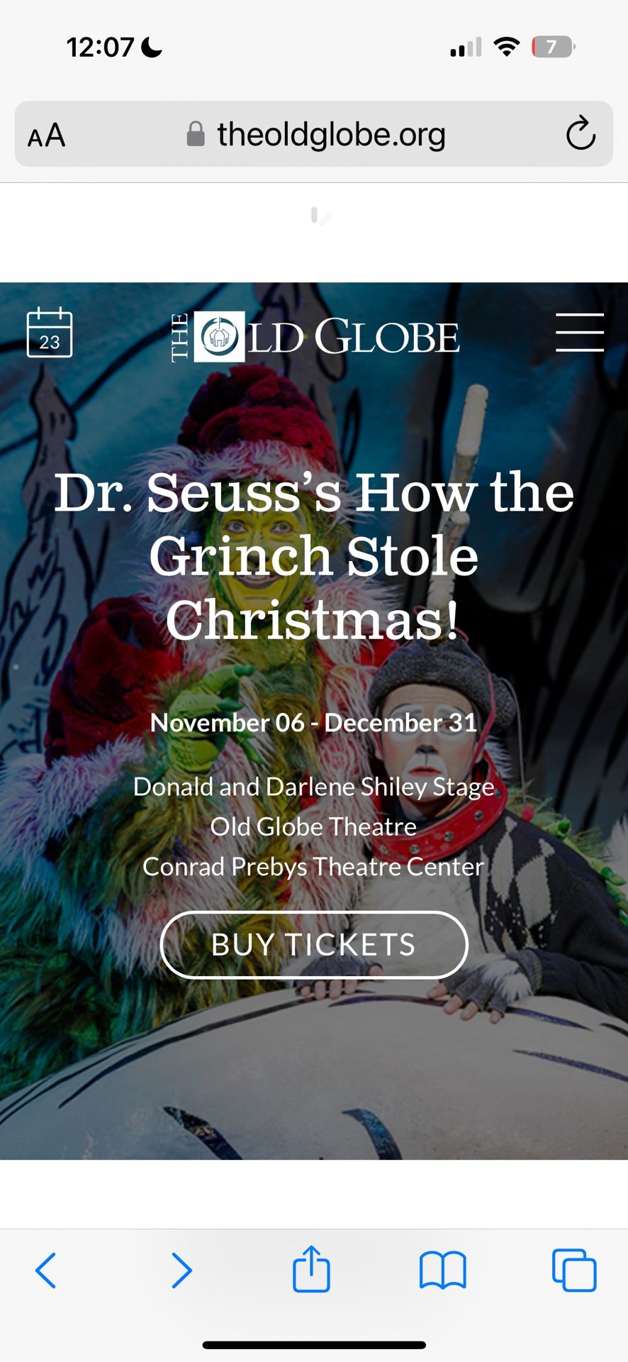 4 Tickets To The Grinch At The Old Globe 11/27 @ 5pm