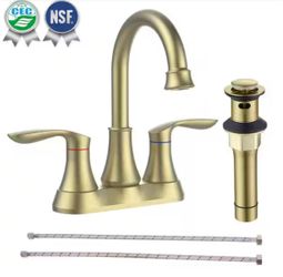 Waterpar 4 in. Centerset Double Handle 360° High Arc Bathroom Faucet with Drain Kit and Pop-up Drain in Brushed Gold