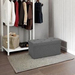 Storage Ottoman w/Thicker Foam Padded, Rest Seat Linen Toy Storage Bench Footstool