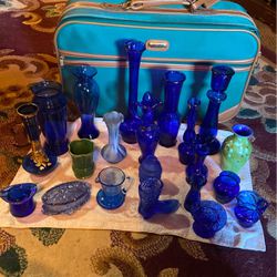 Cobalt Blue Glass And Pottery