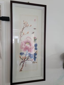 Framed Asian Floral Art – 16.5" x 36" – $50