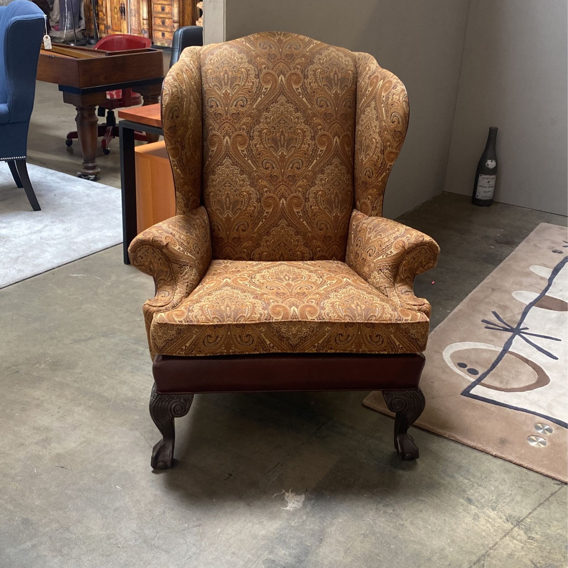 Ethan Allen Giles Wingback Chair- Traditional Carved Frame