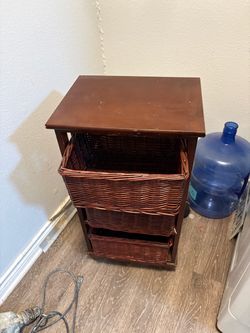 Wooden Storage Cabinet with 3 Wicker Baskets