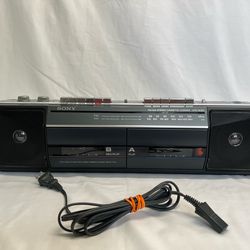 Sony CFS-W301 FM/AM Stereo Dual Cassette-Corder Blue Boombox CLEAN TESTED WORKS!