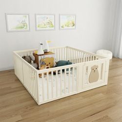 BanaSuper Baby Playpen With Play Mat 63"*63"*26.4" 27.5 Sq.ft Sturdy Home Indoor Baby Fence Safety Play Yard Kids Activity Center With Gate For Baby B