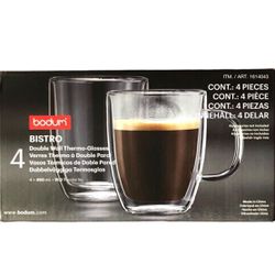 Bodum Bistro Double Wall Thermo-Glasses Coffee Mug Set, 15 Ounce, Clear (4-pack)