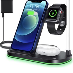 4 in 1 Wireless Charging Stand for Apple Watch Series SE,6,5,4,3,2,1, AirPods Pro and Apple Pencil,15W Fast Dock Charging Station for iPhone 12,11, Pr