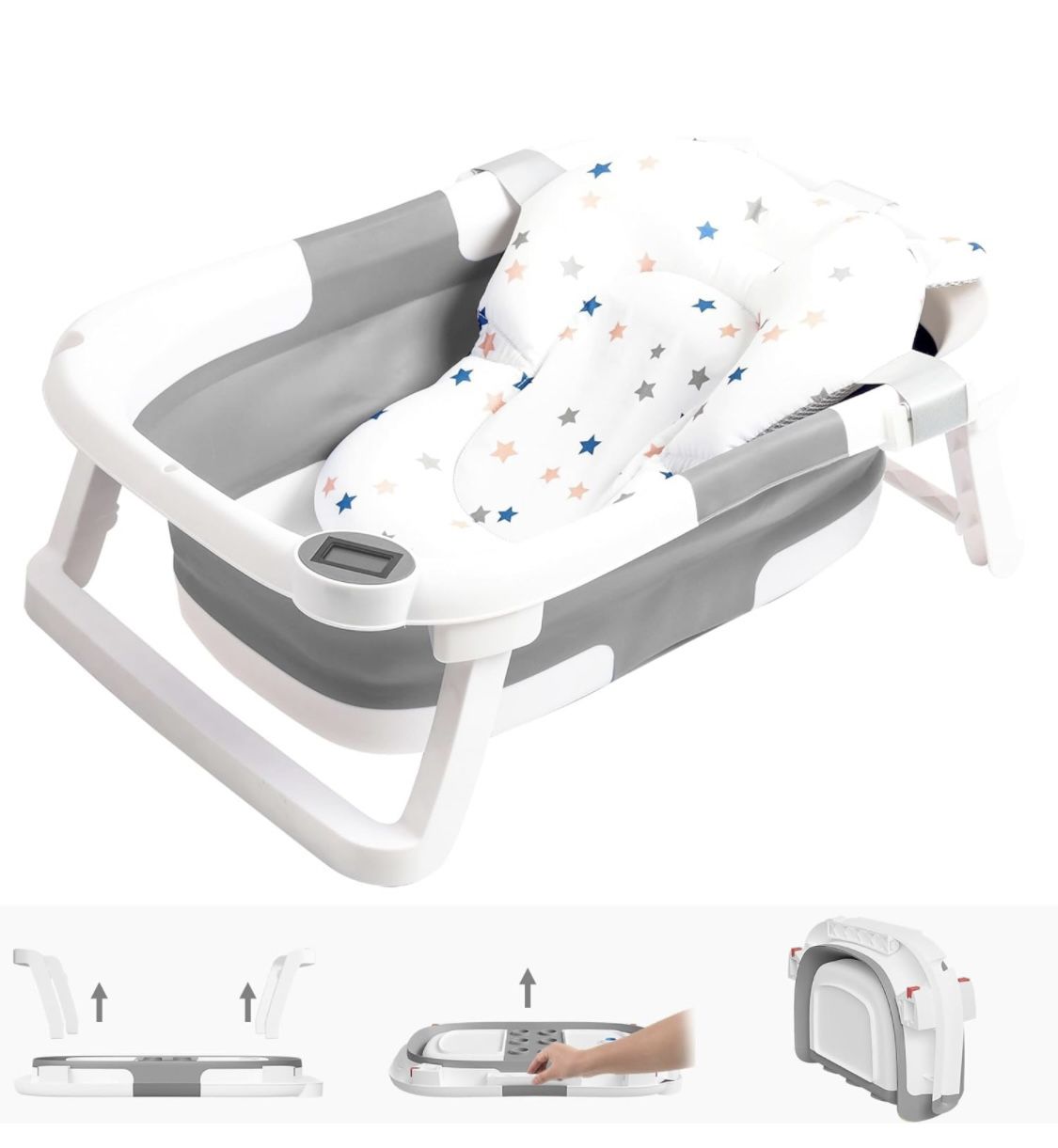 Baby Bath Tub with Soft Cushion & Thermometers