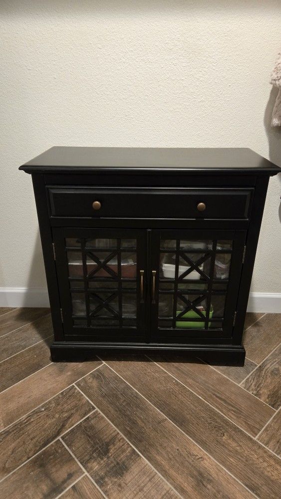 Console media cabinet black with glass