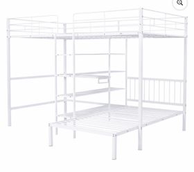 Full Over Twin Bunk Bed with Desk and Storage Shelves