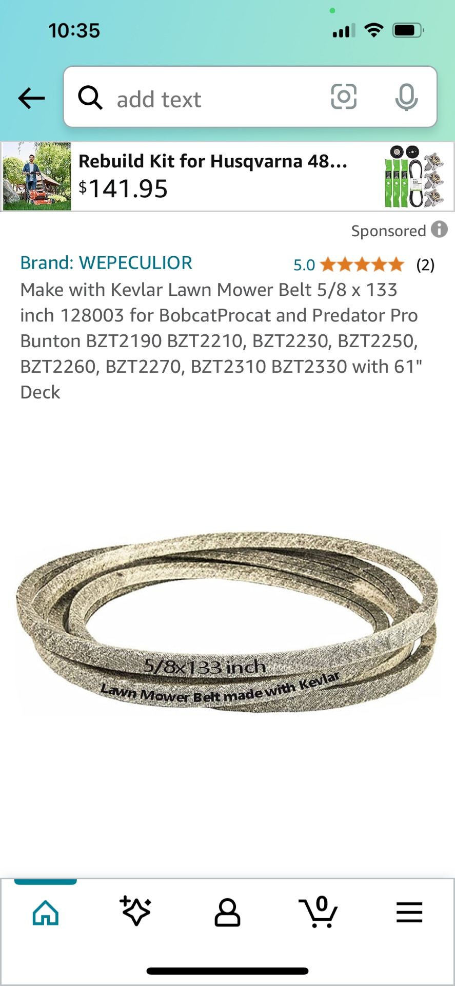 Mower Deck Belt 5/8” x 133”