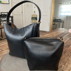 ZARA Black Bucket Bag Faux Leather Shoulder Bag with Removable Inner Pouch