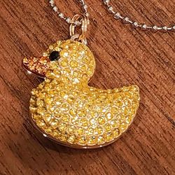 Yellow Crystal Rubber Duck Pendant Necklace 30 inches Adjustable