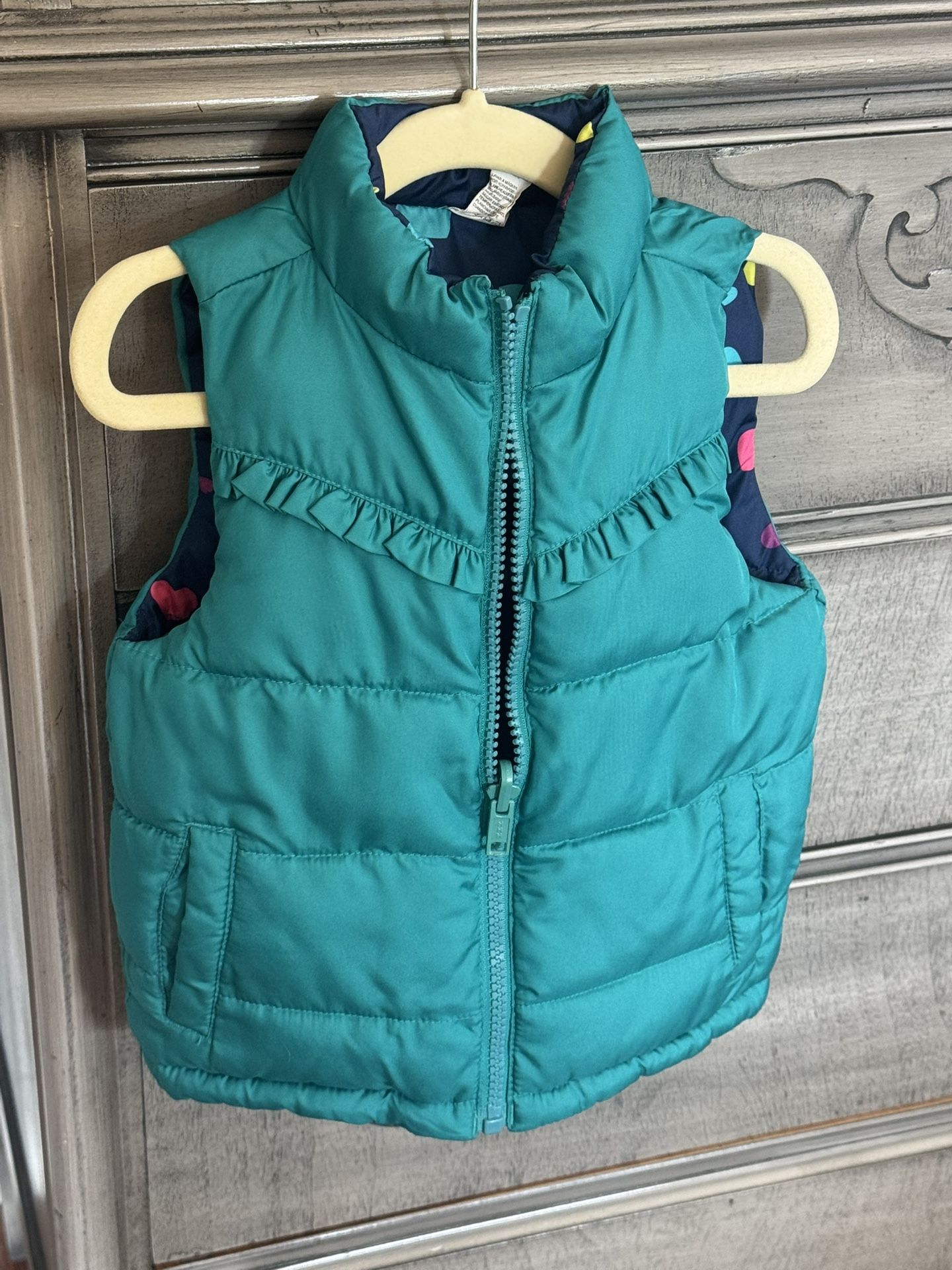 Reversible HEALTHTEX Puffer Heart VEST Zip Front Fringe Girls Size 12 MONTH