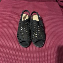 Strappy Black Block Sandaled Heels