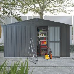 Backyard Storage Shed 11'x 9' with Galvanized Steel Frame & Windows, Outdoor Garden Shed