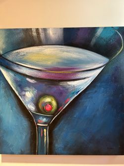 Original Dorie Lamoureux signed Painting - Contemporary Martini Glass