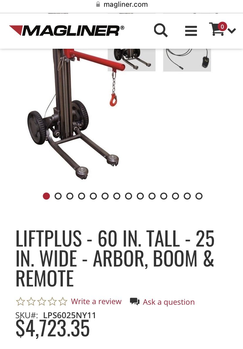 Magliner LiftPlus 64" Electric Lift 24"-42" Boom Arbor Attachment