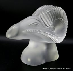 Lalique France Frosted Crystal Glass Aries Rams Head Figure Large 