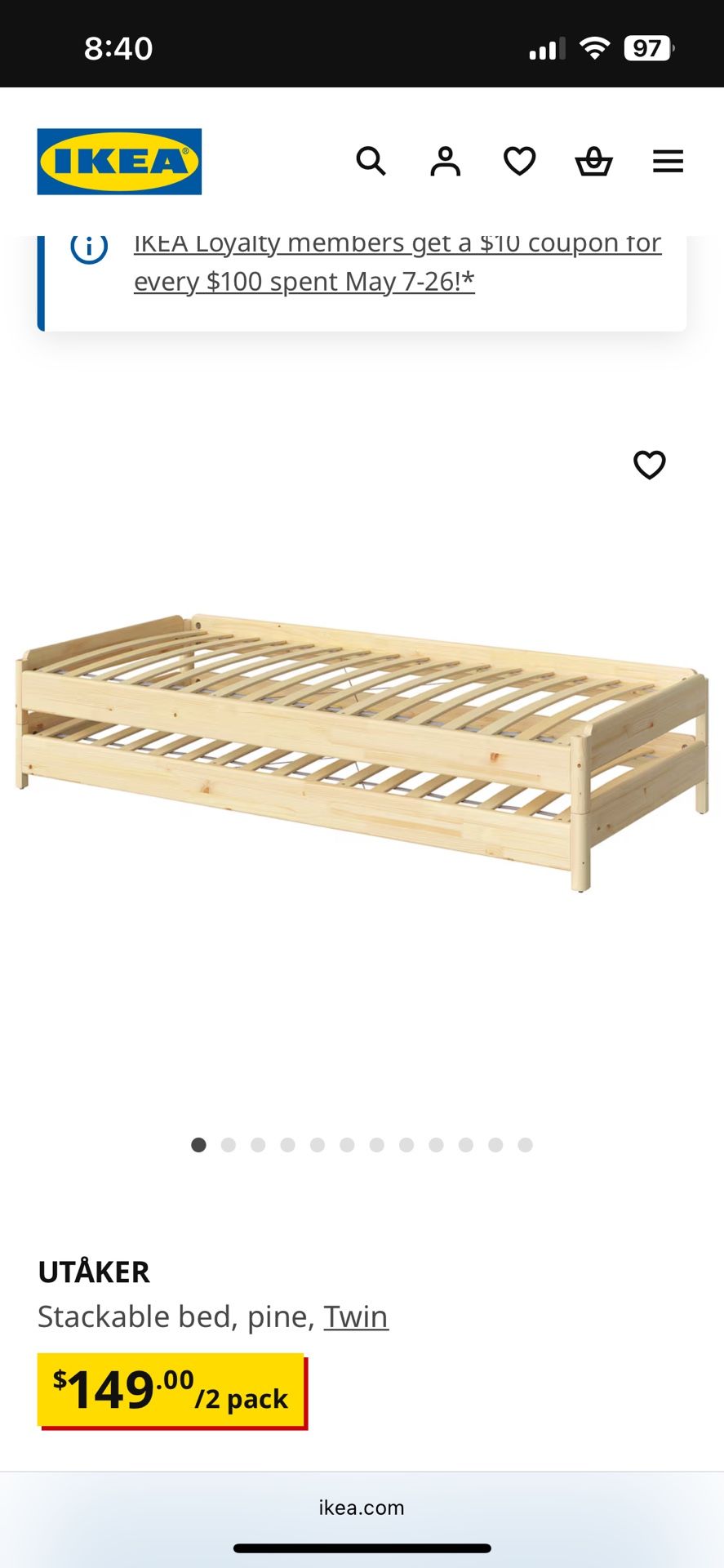 IKEA Utaker Stackable Twin Bed