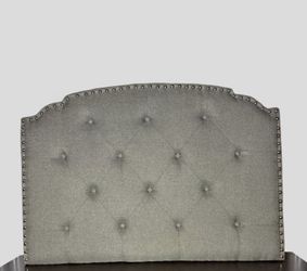 Twin Bed Frame + Mattress – Gray Tufted Upholstered Headboard
