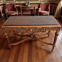 VIntage Rococo Italian Ornate Bronze wood Granite Console Table