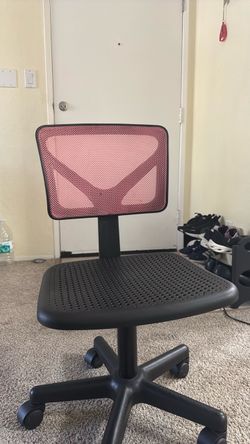 Pink Mesh Armless Office Chair with Wheels