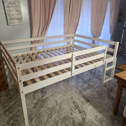 White Wooden Full size Loft Bed Frame