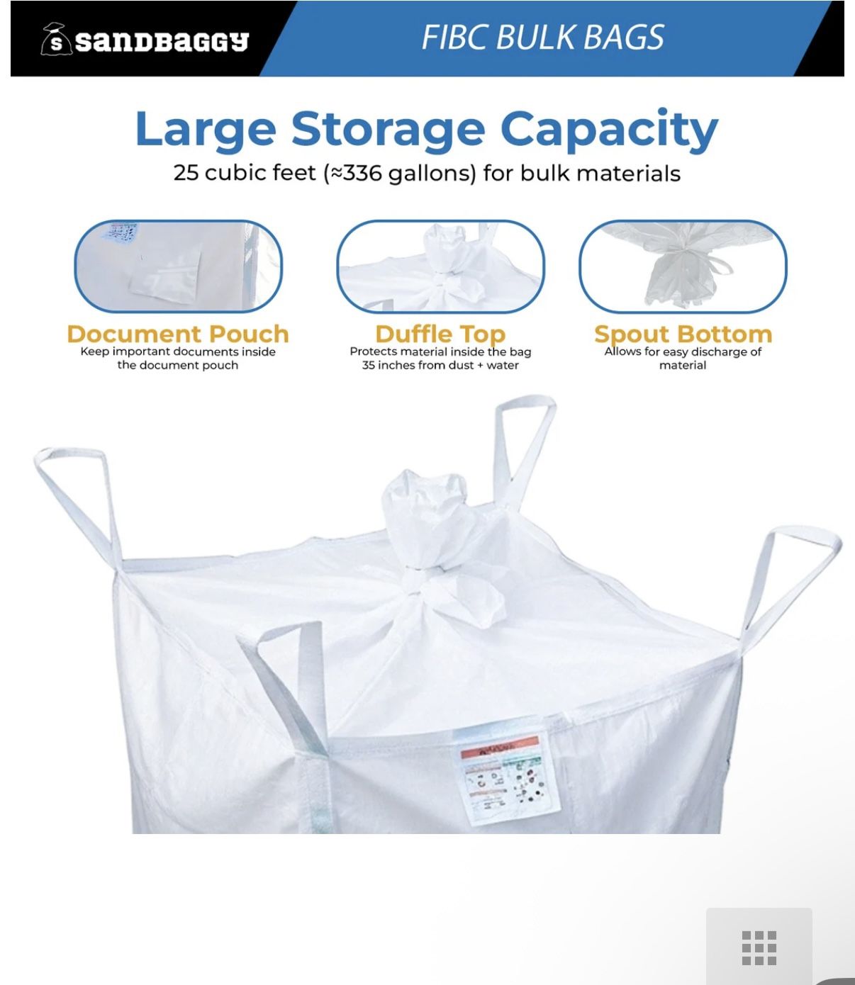 Bulk Bags Ultra Heavy Duty 2205lb Capacity 