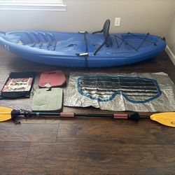 Kayak + 2-Piece Paddle + Two Seat Cushions + Mini Tarp + Drawstring Bag