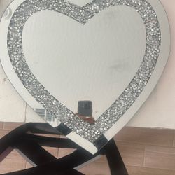 Heart shaped mirror with rhinestones
