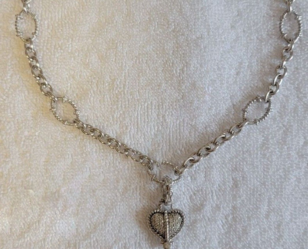 Judith Ripka Silver Necklace w/ Silver Judith Ripka heart shaped enhancer.