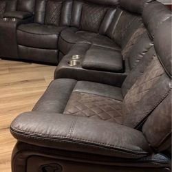 Large Grey Leather Sectional FOR SALE!