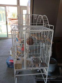 Large White Metal Bird Cage with Stand