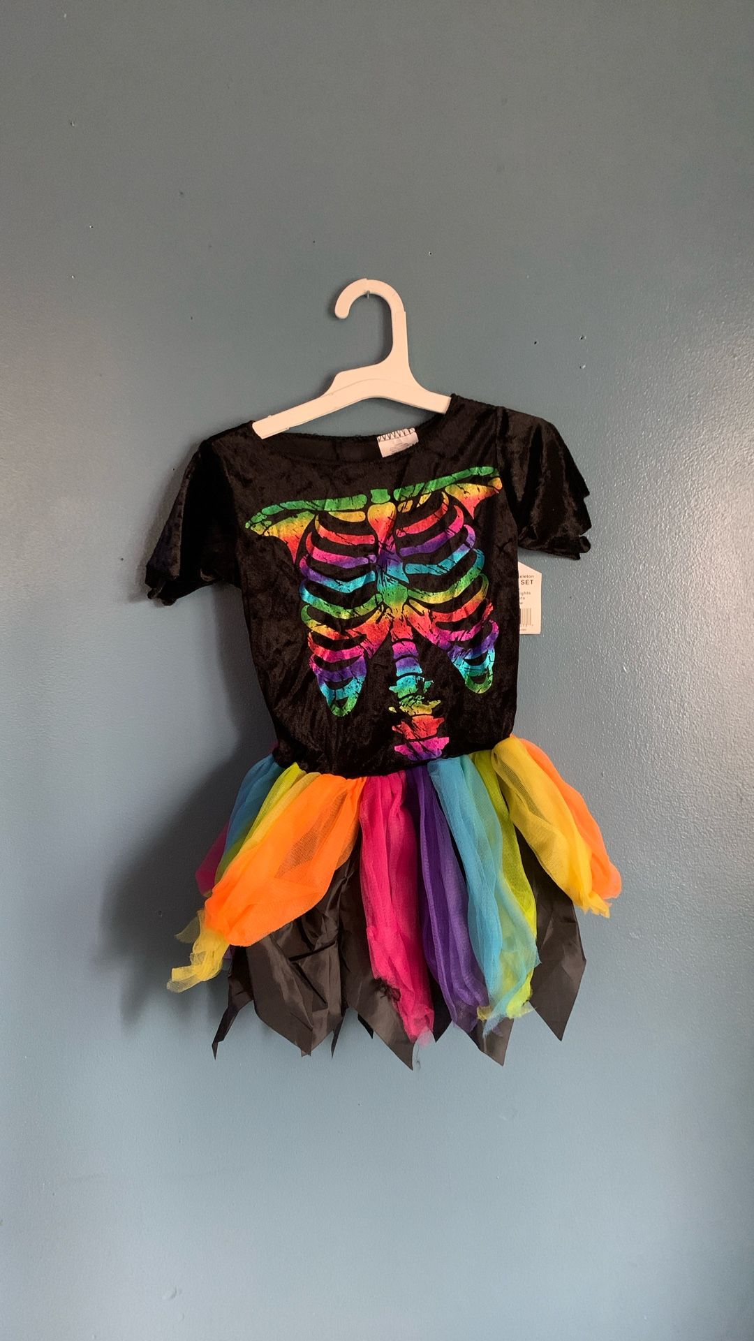 HALLOWEEN RAINBOW SKELETON KIDS SIZE SMALL 6 AND LARGE 10-12 COSTUME