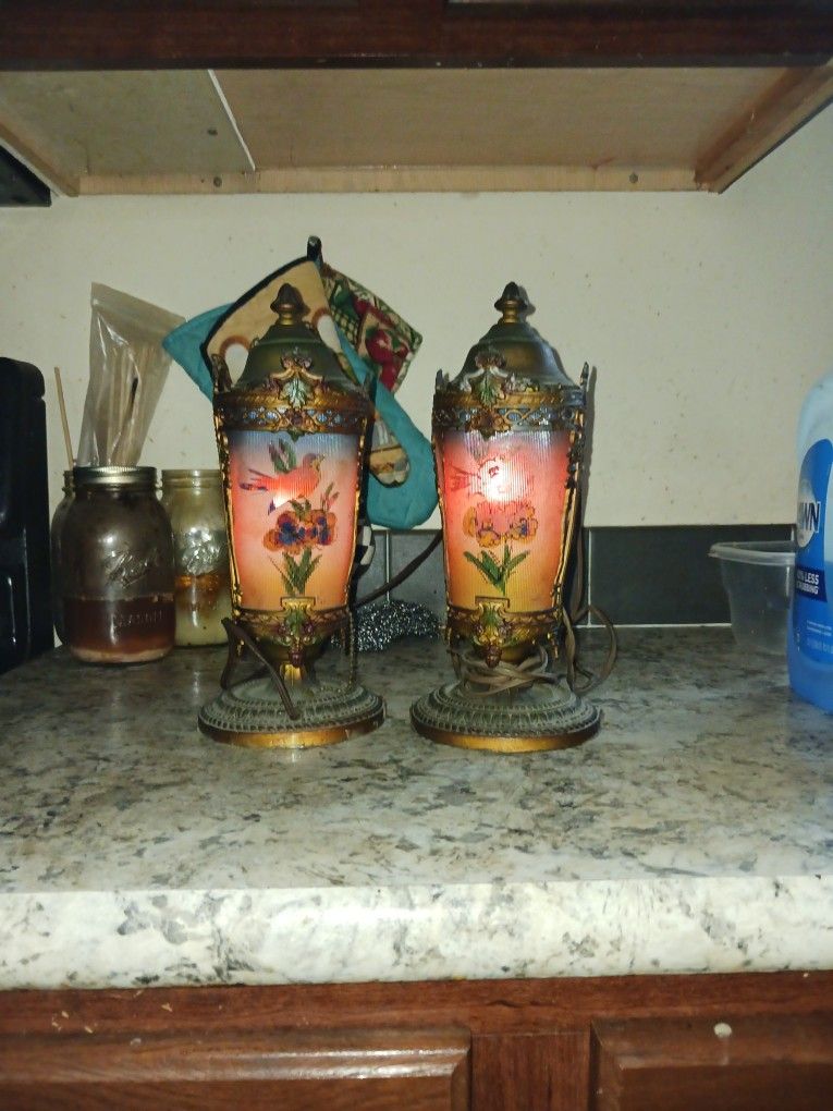 Two Antique 1950 Bird Lamps