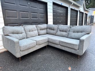 🔥Mid-Century Modern Gray Tweed Sectional Couch - L-Shaped Tufted