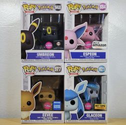 FUNKO POP EEVEE 577 FLOCKED EXCLUSIVE GLACEON 921 UMBREON 948 ESPEON 884 POKÉMON