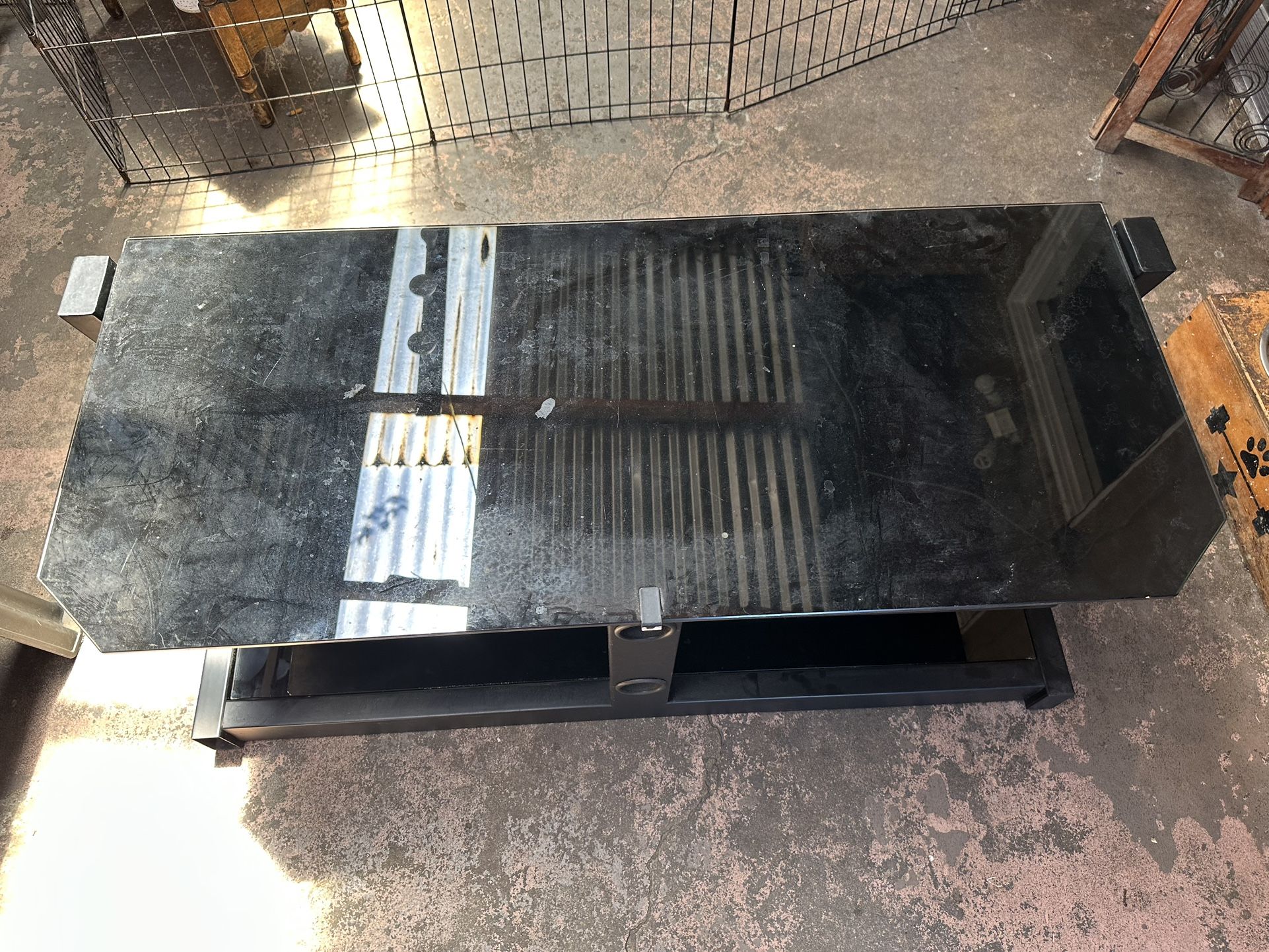 Black Glass & Metal TV Stand