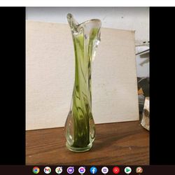 Vintage Murano Mid-Century Green Twisted Bud Vase 