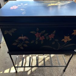 Black wooden Storage box on metal stand  