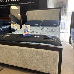 Brown Queen Uph. Panel Bed and Nightstand