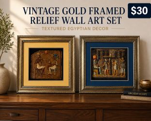 Vintage Gold Framed Relief Wall Art Set – Textured Egyptian Decor
